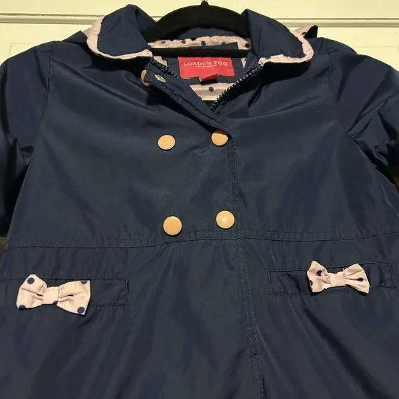 London Fog Kids Rain Jacket with Pink Polka Dot Accents - Picture 2 of 6